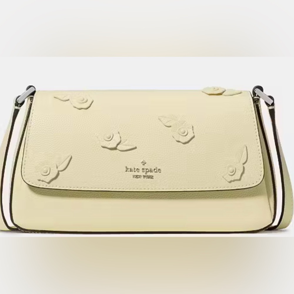 kate spade pale yellow floral appliqué crossbody bag